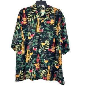 Reyn Spooner Linen Short Sleeve Button Down Shirt Wine Motif